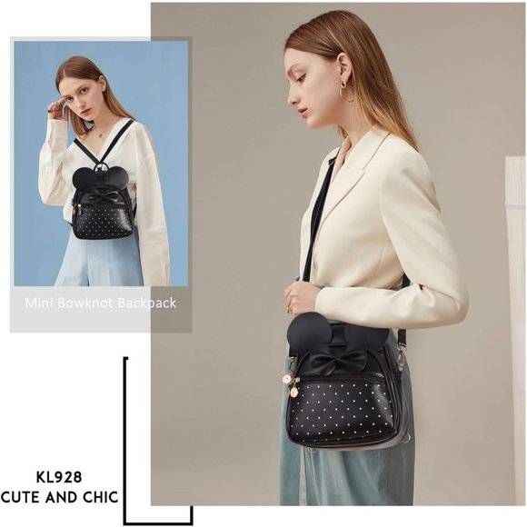 Bowknot Polka Dot Mini Backpack And Convertible Shoulder Bag Purse for Women - Picture 6 of 7